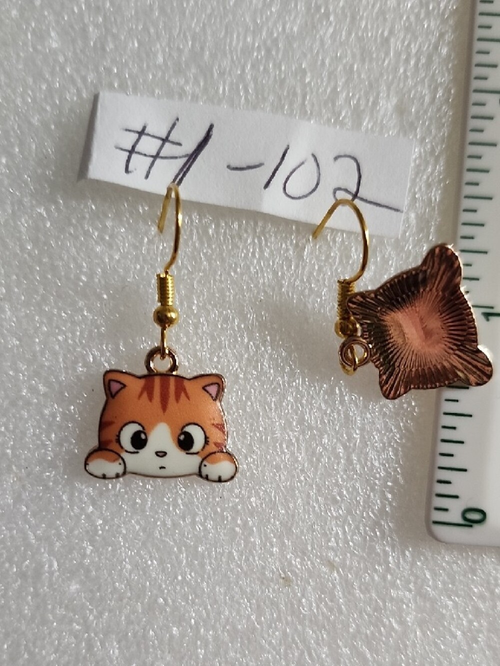 Hand Crafted Orange Cat Earrings with Gold Hooks - Picture 3 of 3